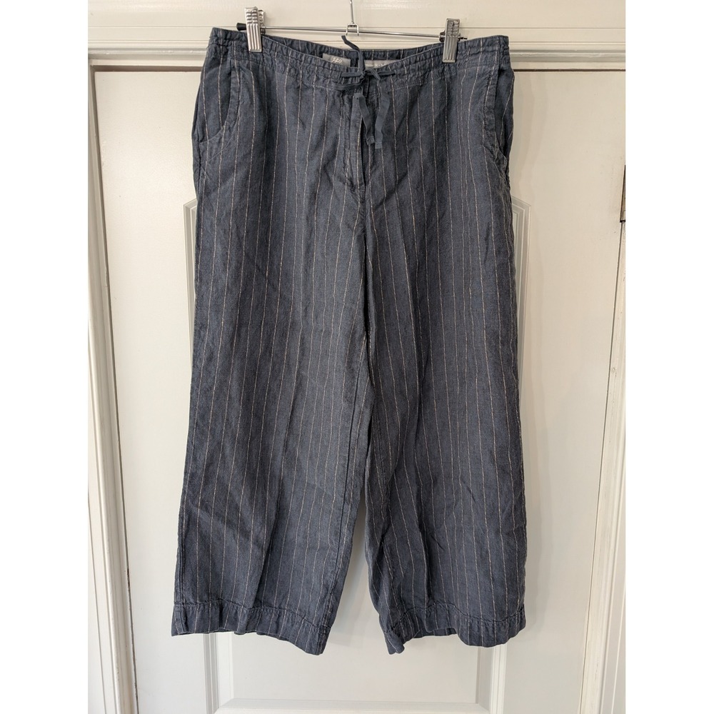 J.Jill Women Charcoal Gray Pinstripe 100% Linen Wide Leg Pants size 12 coastal